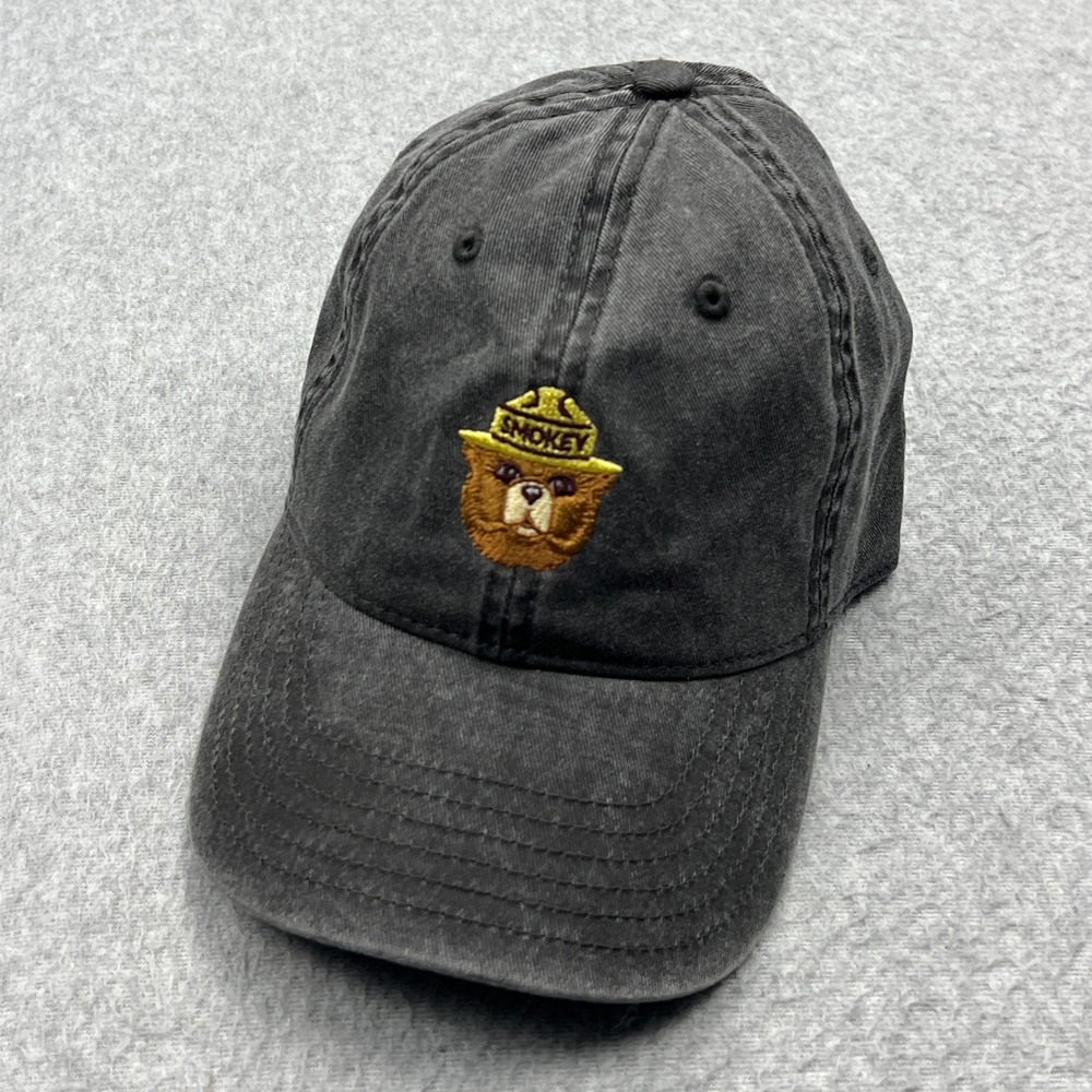 Smokey The Bear Hat Adult Grey Denim Fade Embroidered Cap Strapback